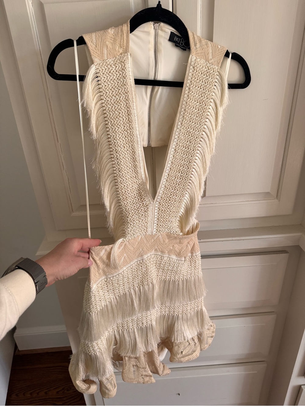 PatBO Cream Fringed Knit Mini Dress - Picture 7 of 8